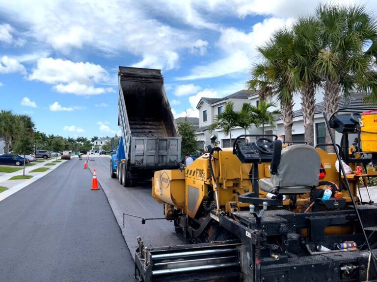 Commercial Paving Contractors near me, paves an entire residential roadway at the Palm Aire ressedential community in Pompano Beach, FL. The process being employed is also called an asphalt overlay