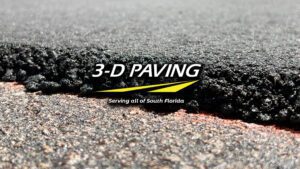 Asphalt Paving Contractor 3-D Paving us shows us a closeup profile picture of a 3/4" final lift of asphalt being laid at the Palm Aire Resedential Community in Pompano Beach. Trusted Paving Company by property managers and HOAs.