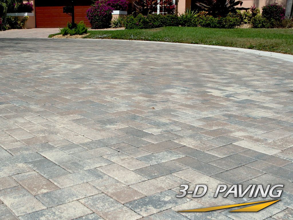 Newly installed paver brick cul-de-sac in Parkland, FL by 3-D Paving and Sealcoating.