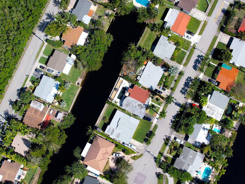 Aerial View of a South Florida HOA community survey before new asphalt and concrete are installed by 3-D Paving and Sealcoating in Hollywood, FL.
