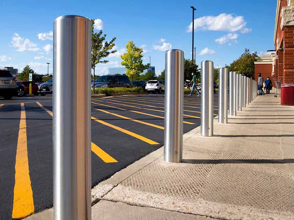 Stainless steel bollards installed by 3-D Paving in Fort Lauderdale Florida in 2023. Looking for comprehensive parking lot services in South Florida? Call 3-D Paving today! 1-855-735-7623.