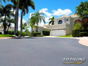 Drone image of a residential sealcoating project, displaying the exceptional services of 3-D Paving and Sealcoating in Weston, Florida. for parking lot or driveway sealing, 3-D Paving is South Florida's choice.